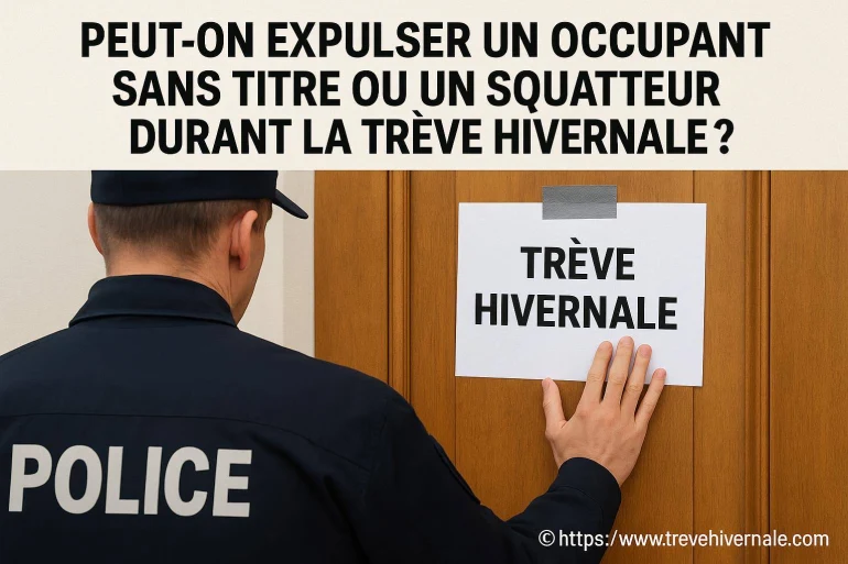 Policier affichant panneau trêve hivernale