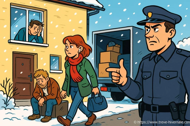 Famille expulsée sous la neige