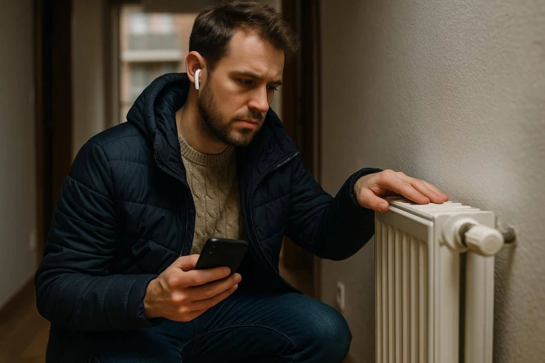 Homme vérifiant un radiateur chez lui