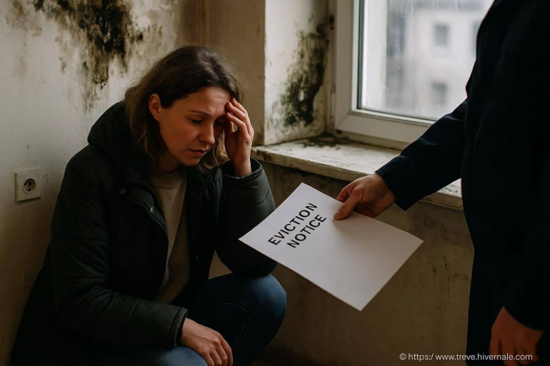 Femme triste recevant un avis d'expulsion