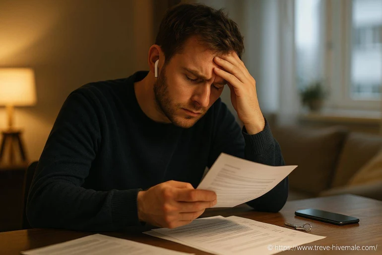 Homme stressé lisant des documents