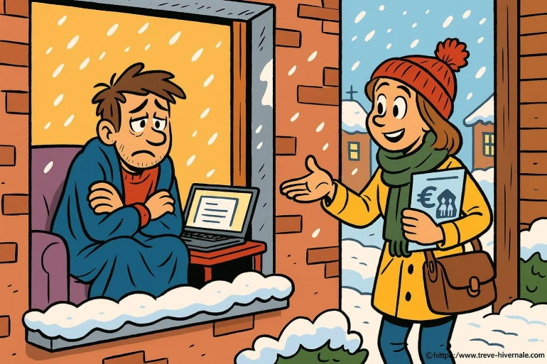 Homme triste à la fenêtre femme souriante hiver
