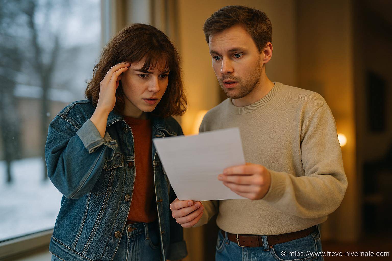 couple inquiet lisant une lettre
