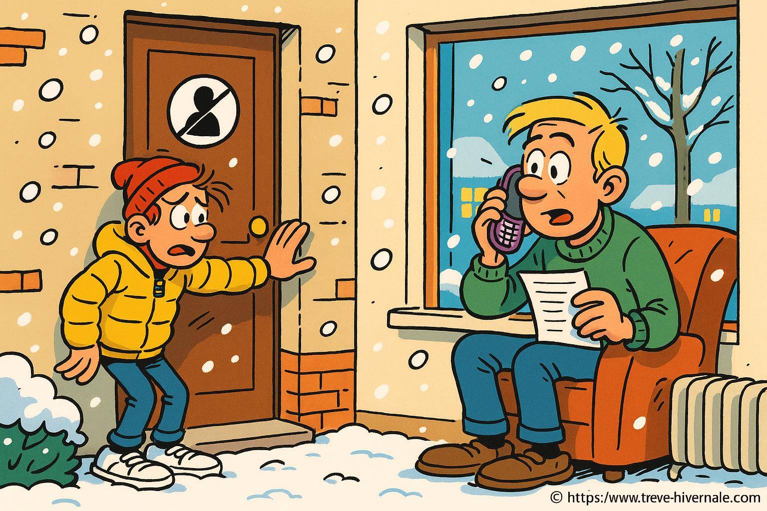 Jeune homme appelant à l'aide en hiver