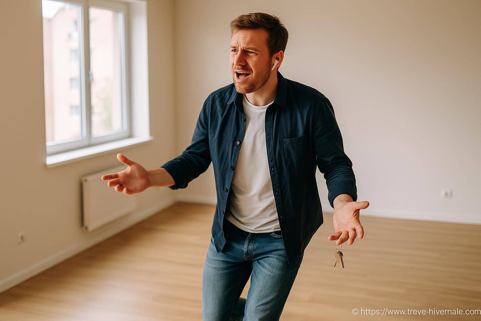 Homme avec clés dans un appartement vide